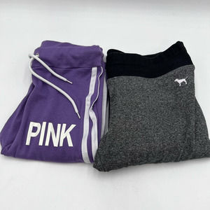 2 Pairs PINK Joggers Small Purple Black Gray Yoga Pants Workout Athletic Mesh M8